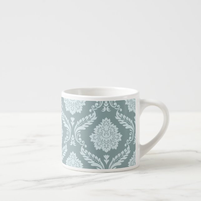 Xícara De Espresso Rococo Damask Pattern Duck Egg Blue+Teal (Direita)