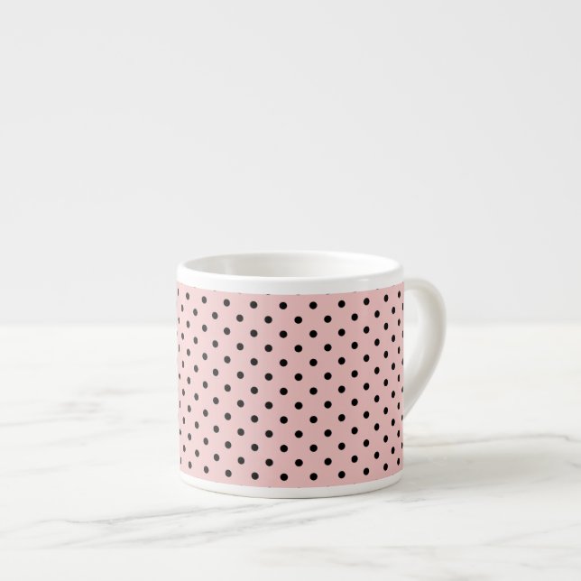 Xícara De Espresso Rosa, bolinhas, bolinhas preta, rosa e preto (Frente Esquerda)