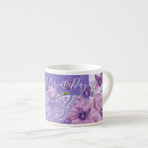 Xícara De Espresso Rosa e Violetas - Taça Espresso