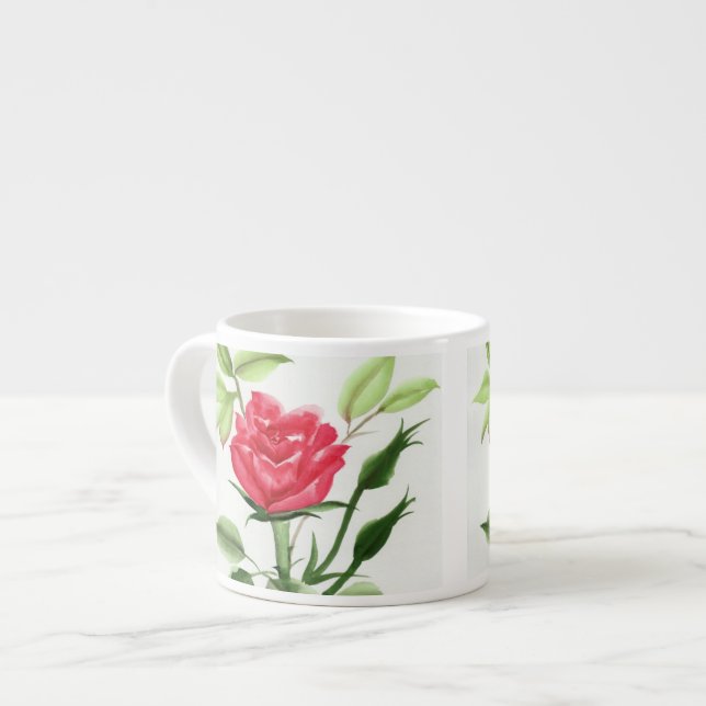 Xícara De Espresso Rosa vermelha (Frente Esquerda)