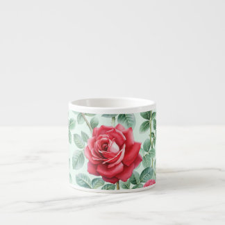 Xícara De Espresso Rosas De Aquarelas: Ilustração Sem Costura Floral.