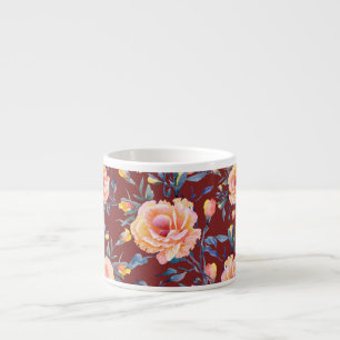 Xícara De Espresso Rosas, sem costura, padrão de fundo vermelho