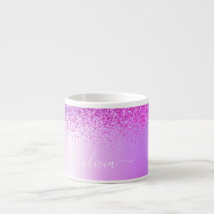 Xícara De Espresso Rótulo Glitter Roxo Monograma Feminino