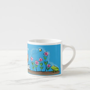 Xícara De Espresso Sapo bonito e abelha na ilustração de desenho an