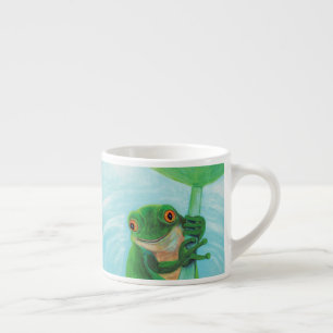 Xícara De Espresso Sapo verde em Lily Pad