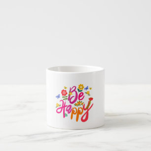 Xícara De Espresso Seja Feliz – Floral Colorido e Borboleta Boho