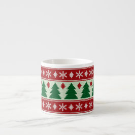 Xícara De Espresso Sempre-verdes e Flocos de Neve Tricô