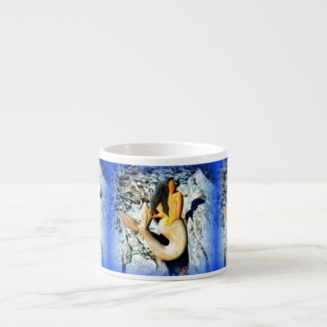 Xícara De Espresso sereia preto-de cabelo (Frente)