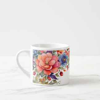 Xícara De Espresso Sereno Floral Aquarela PD