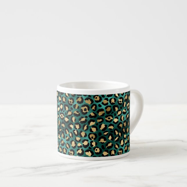 Xícara De Espresso Série Teal e Dourado Leopardo Design 3 (Frente Esquerda)