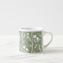 Xícara De Espresso Silhueta Floral Botânica Verde Salvia Tranquila