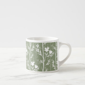 Xícara De Espresso Silhueta Floral Botânica Verde Salvia Tranquila