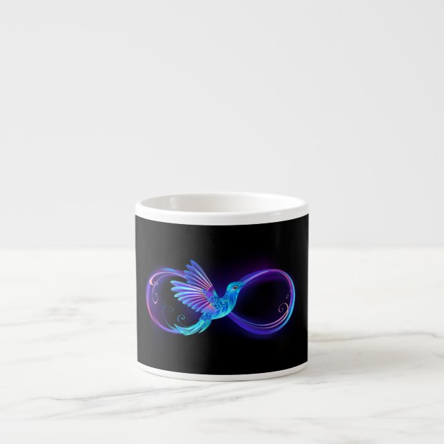 Xícara De Espresso Símbolo Neon Infinity com Hummingbird brilhante (Frente)