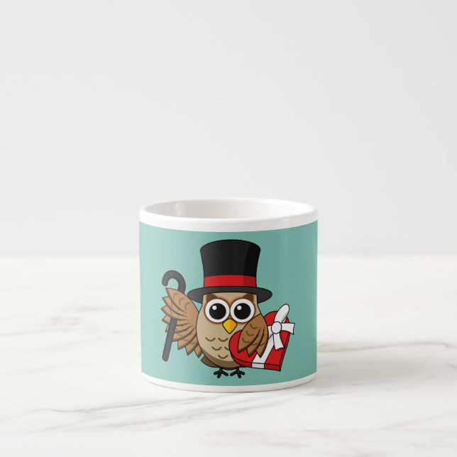 Xícara De Espresso Sophisticated Owl with Heart Chocolate Box (Frente)