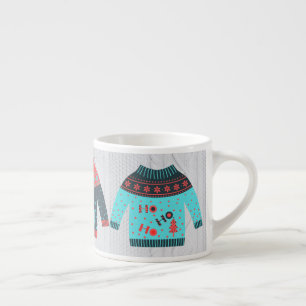 Xícara De Espresso Suéter Feio Fofo Multicolor Aconchegante Natal Tec