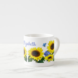 Xícara De Espresso Sunflower and Hydrangea Custom Name Coffee Mug