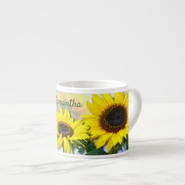 Xícara De Espresso Sunny Sunflower Personalizado Texto Personalizado (Frente Esquerda)