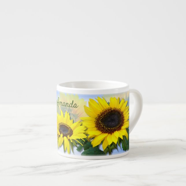 Xícara De Espresso Sunny Sunflower Personalizado Texto Personalizado  (Frente Esquerda)