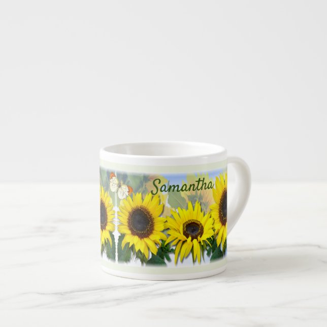 Xícara De Espresso Sunny Sunflower Personalizado Texto Personalizado  (Frente Esquerda)