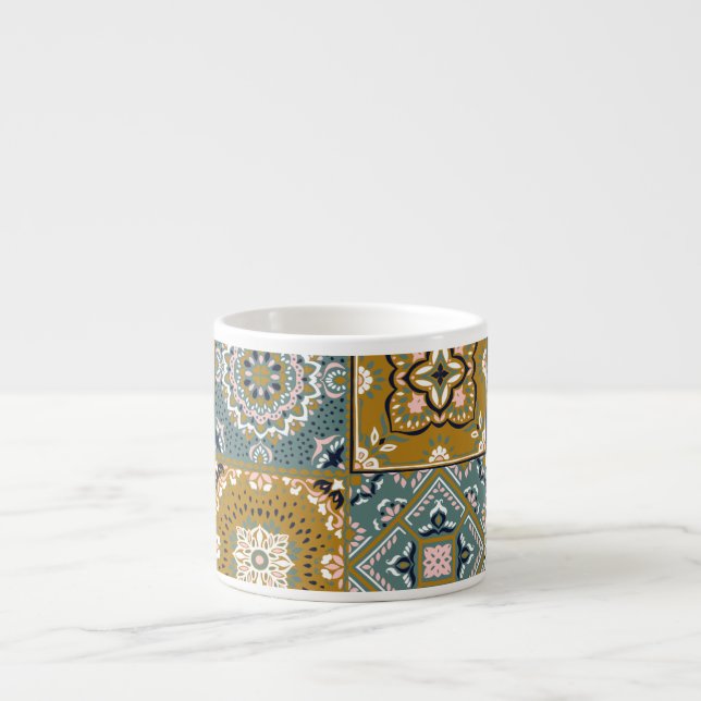 Xícara De Espresso Talavera Indian: Patchwork, Ethnic Mosaic. (Frente)