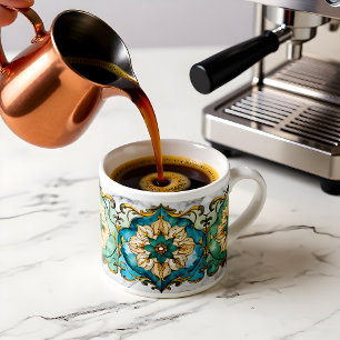 Xícara de Espresso Tapeçaria Cerúlea em Flor