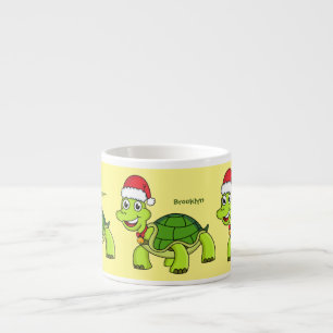 Xícara De Espresso Tartaruga fofa e feliz usando chapéu de Papai Noel