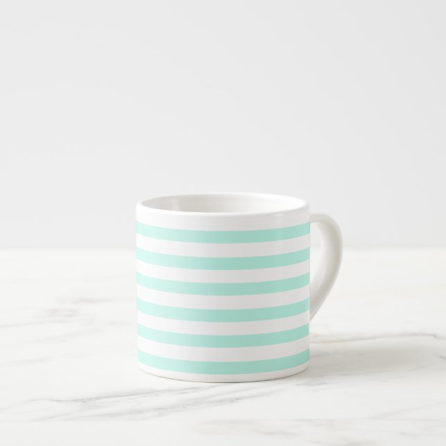 Xícara De Espresso Teal e Stripes Brancas Elegantes (Frente Esquerda)