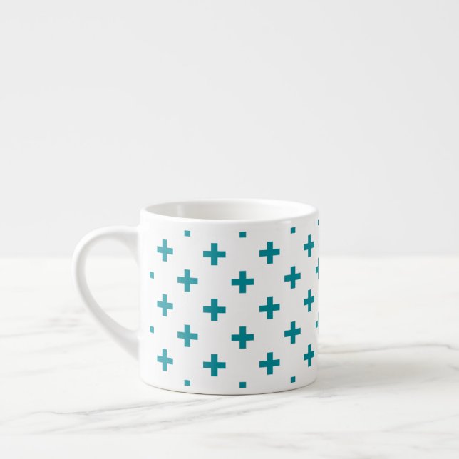 Xícara De Espresso Teal polka cruza em branco (Esquerda)
