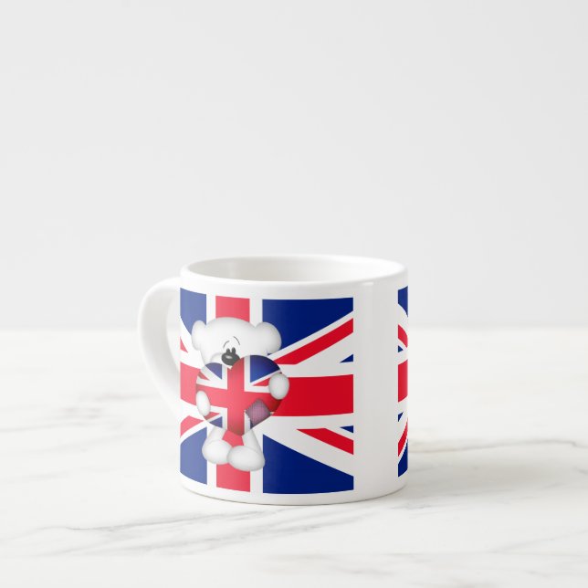 Xícara De Espresso Teddy Bear e Big Union Jack Heart (Frente Esquerda)