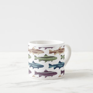 Xícara De Espresso Teste padrão colorido dos peixes da truta do