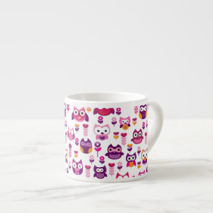 Xícara De Espresso teste padrão colorido retro do pássaro da coruja