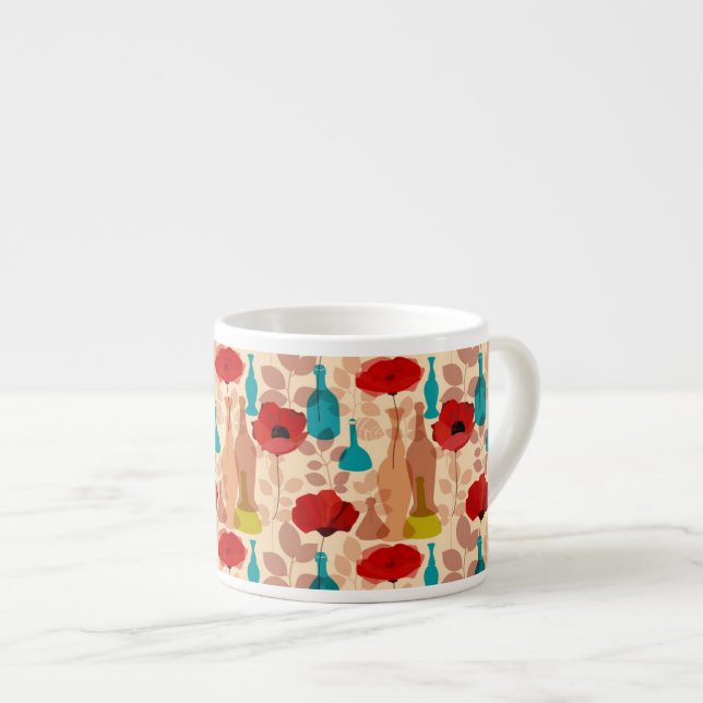 Xícara De Espresso Teste padrão das flores, dos vasos e das garrafas (Frente Esquerda)
