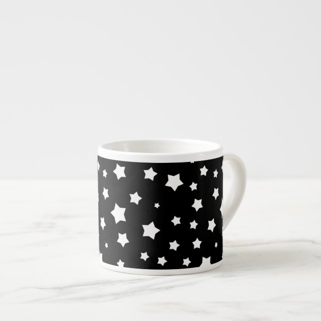 Xícara De Espresso Teste padrão de estrelas preto e branco (Frente Esquerda)