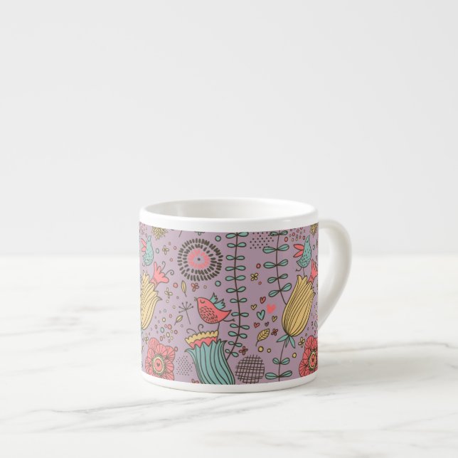 Xícara De Espresso Teste padrão floral à moda com flores (Frente Esquerda)