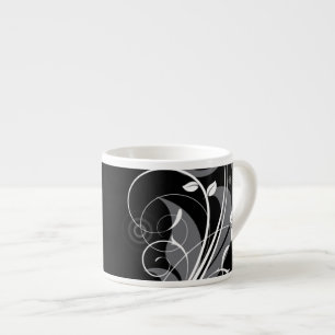 Xícara De Espresso Teste padrão floral cinzento no preto