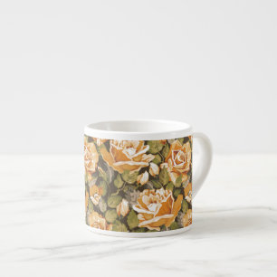 Xícara De Espresso Teste padrão floral do vintage de rosas amarelos