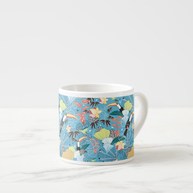 Xícara De Espresso Textura tropical com Toucans e colibris (Frente Esquerda)