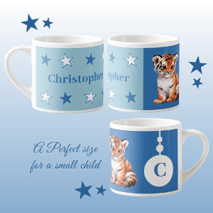 Xícara De Espresso Tigre para criança - nome personalizado azul
