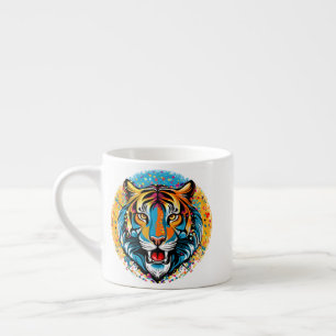 Xícara De Espresso Tinta de cores Arco-íris Cabeça de Tigre