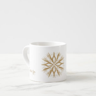 Xícara De Espresso Tipografia Glitter Floral Dourado Luxo
