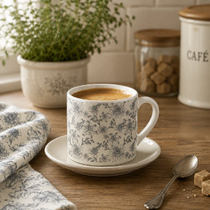 Xícara De Espresso Toalete Botânico de Pássaros Rústico Francês Vinta