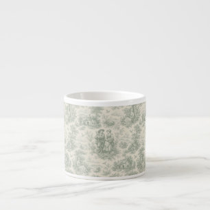 Xícara De Espresso Toile Romântica do Campo Francês em Verde Sage