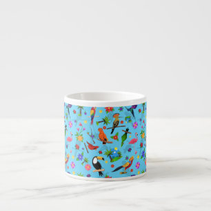 Xícara De Espresso Toucan Flamingo E Arara - Padrão De Aves Sem Costu