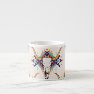 Xícara De Espresso Touro Tribal Caveira: Boho Sem Semente