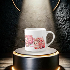 Xícara De Espresso  Tow cuteRomantic Floral Hedgehog Duo Illustration