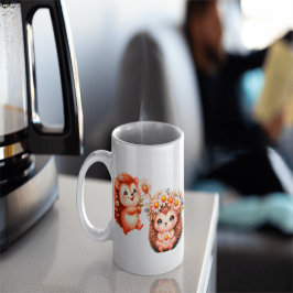 Xícara De Espresso  Tow cuteRomantic Floral Hedgehog Duo Illustration
