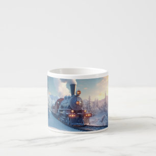 Xícara De Espresso Trem a Vapor Vintage de Natal Floresta Congelada p