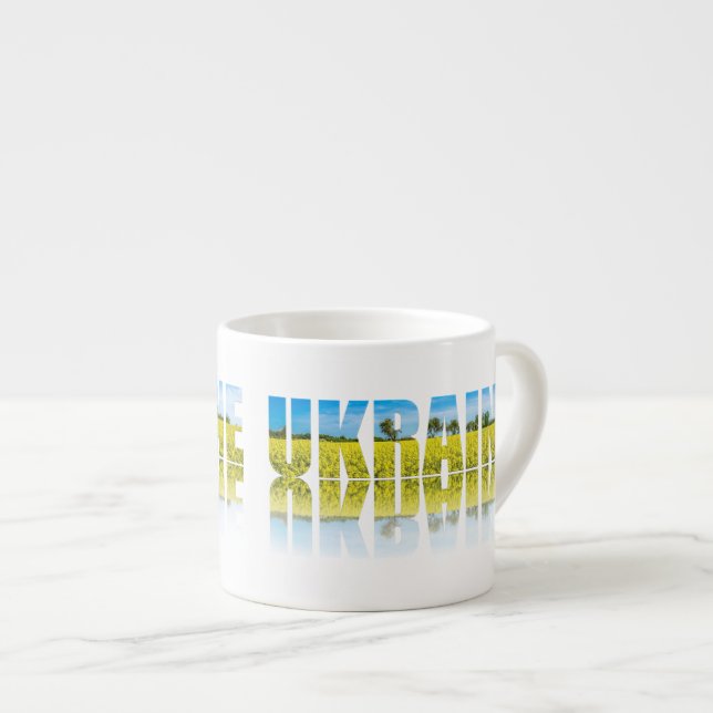 Xícara De Espresso Ucrânia: rótulo com céu azul e campo amarelo (Frente Esquerda)