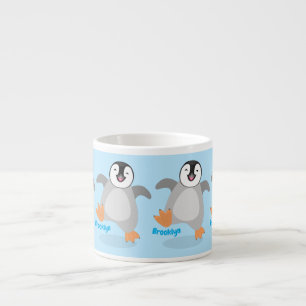 Xícara De Espresso Um desenho animado de pintinho de pinguim feliz e 