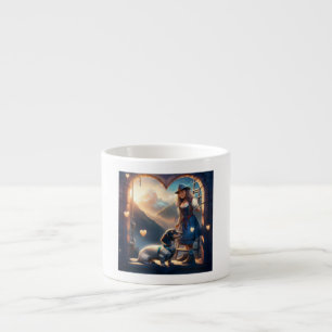 Xícara De Espresso Uma Jovem Alipine E Seu Amante Dachshund